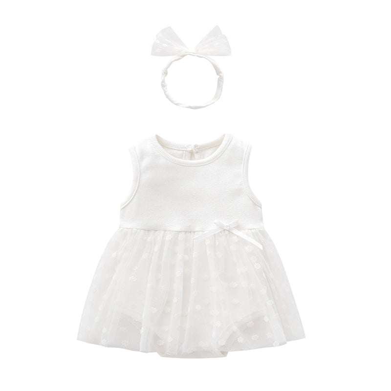 CLAIRE SLEEVELESS KNITTED COTTON DRESS W/ LACE HEADBAND SET