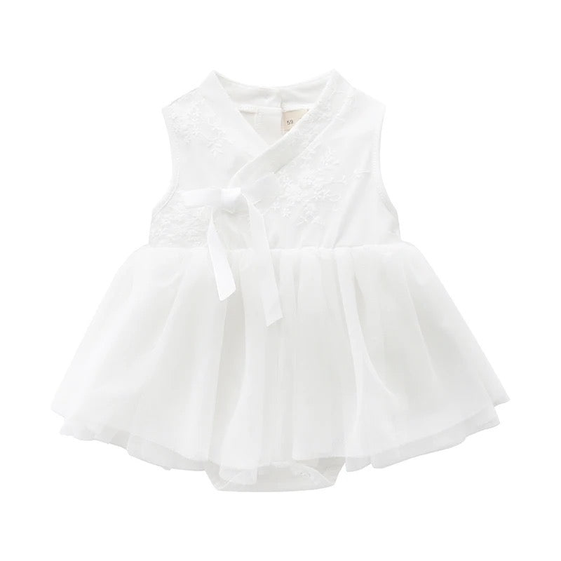 KIM Sleeveless White Baptismal Dress with Headband