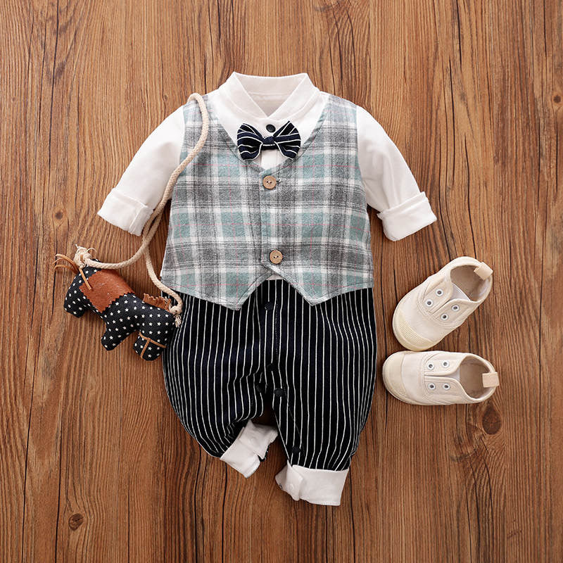 TIMOTHY GENTLEMAN ROMPER IN BLUE & BLACK