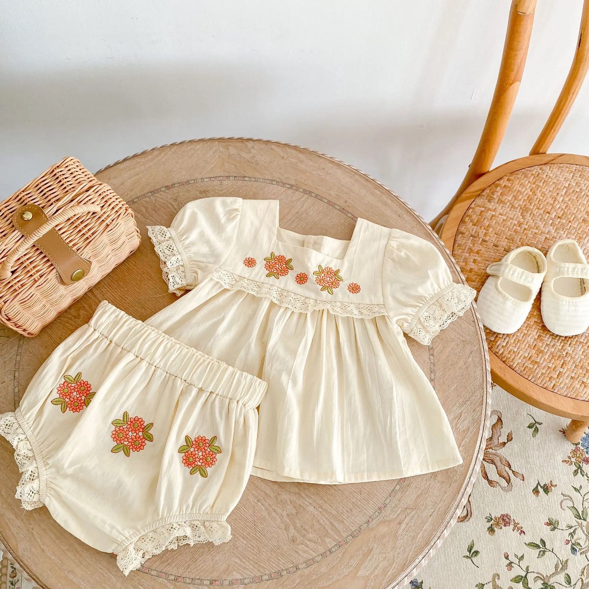 HANNAH  Flower Embroidered Top & Bloomer Set